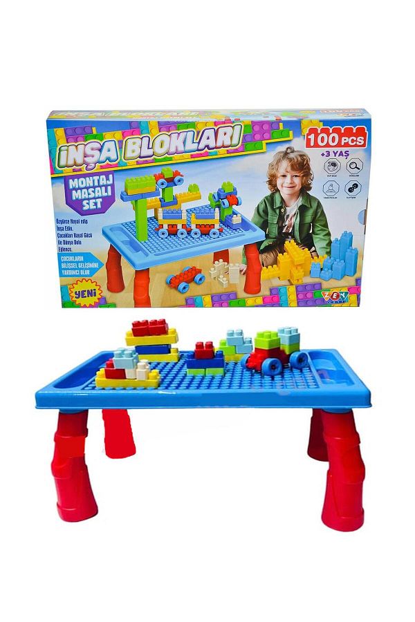 Sole-100 Piece Block Building Activity Game Set with Table 1