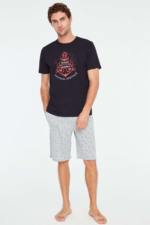 Mod Collection-3819 Set de pijamale pentru bărbați, albastru marin, cu pantaloni scurți 1