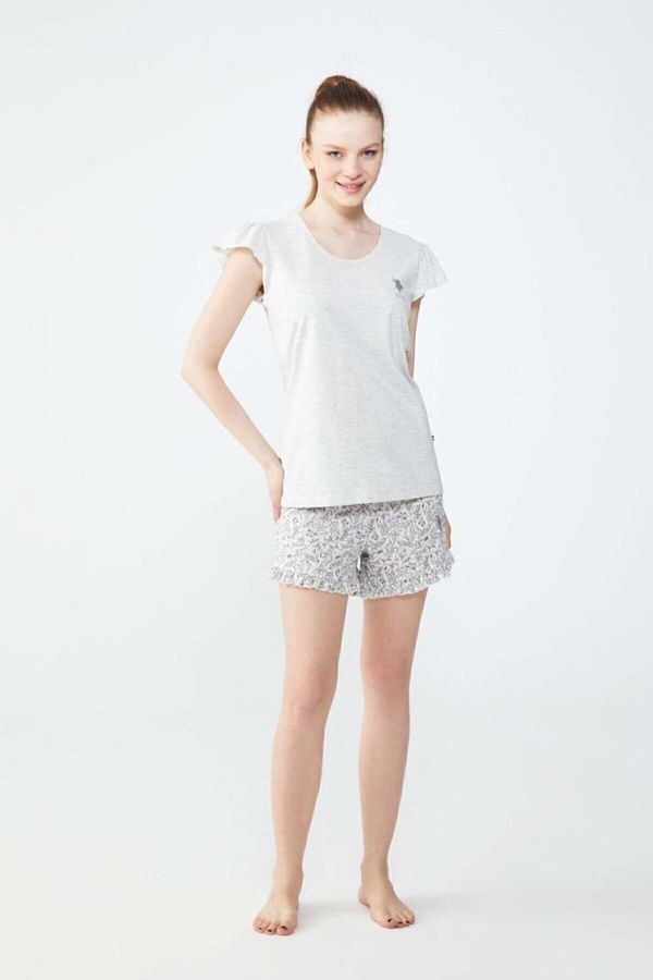 U.S. Polo Assn.-Women's Ecru Melange T-shirt Shorts Set 1