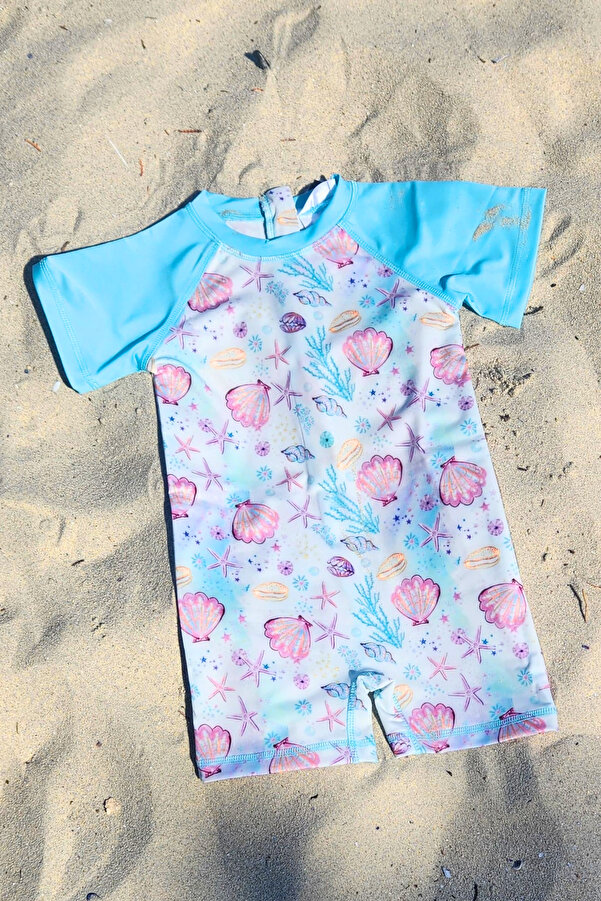 İYİBU Bebek Yüzücü Tulum Mayo Kısa Kollu Su Itici Esnek Dinazor Desenli Dar Kalıp Plaj Ve Havuz Bebek Mayo