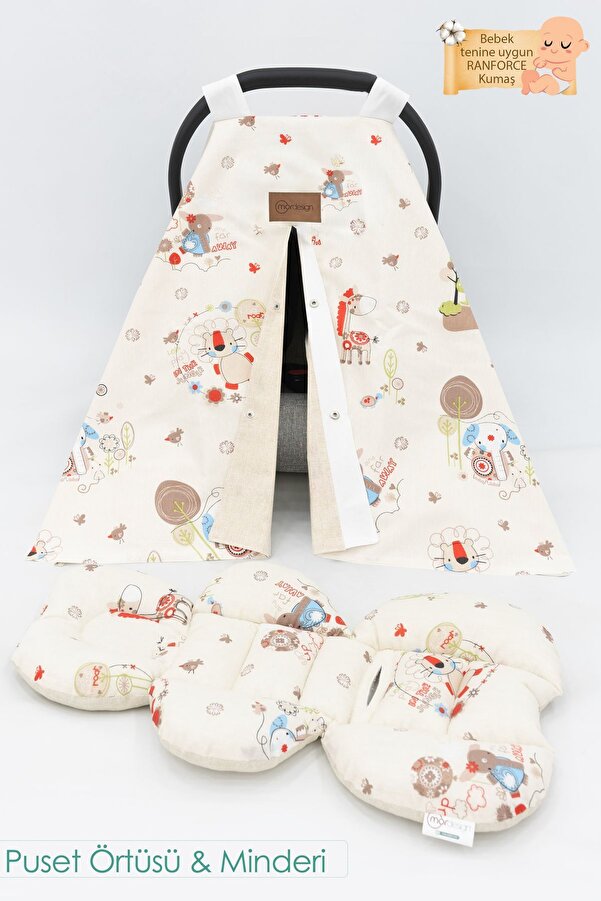 mordesign Bebek Ortopedik Puset Minder / Örtü, 2'li Avantajlı Puset Set, Askı Stil, Animal Serisi