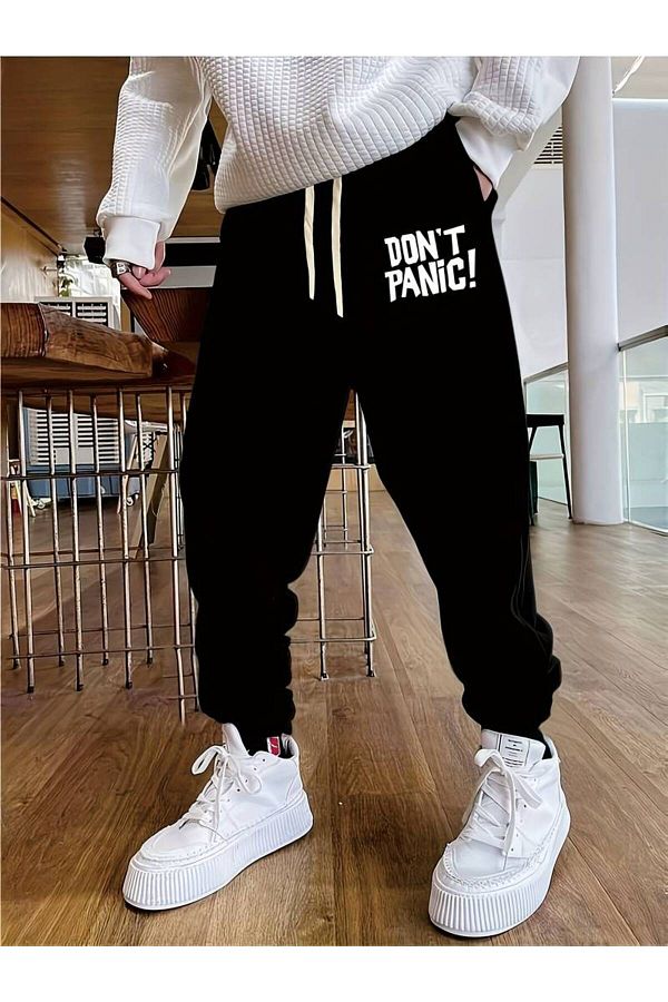 AMMA-Pantaloni de trening unisex imprimați Don't Panic - Picior elastic 1