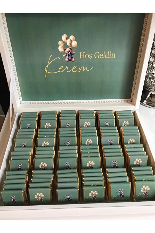 Minemiss Tasarım Lüks Kutulu Isme Özel Tasarımlı Kız-erkek Bebek Çikolatası 60 Adet Dogum-yaş Günü-hediyelik Çikolata