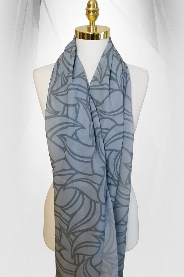 Stella-Leaf Patterned Chiffon Shawl Model 72*180cm Gray 1