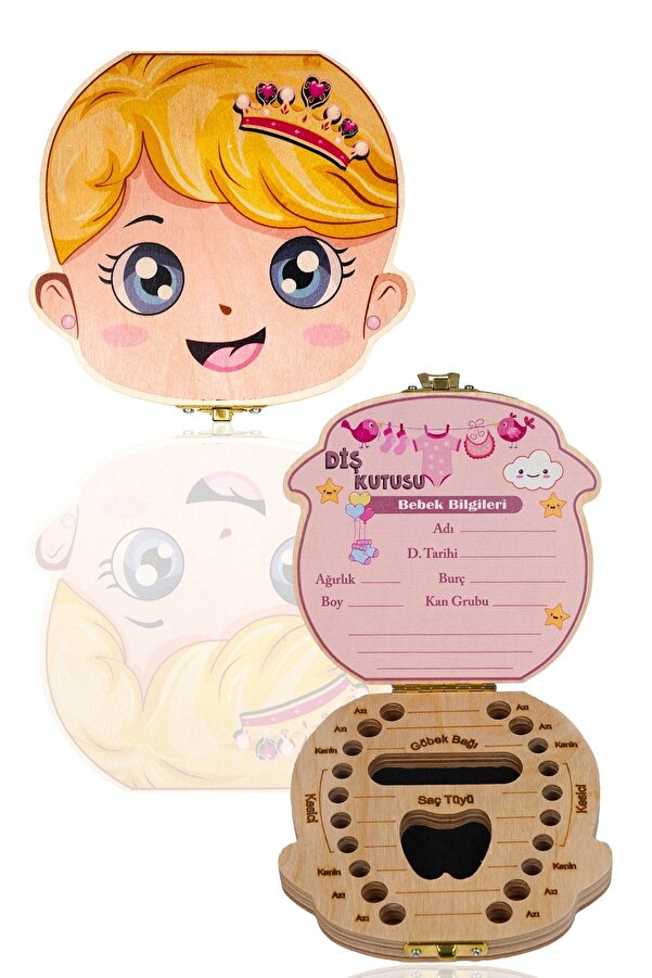 FIESSE Organik Doğal Ahşap Kız Bebek Hediyelik Hatıralık Diş Saklama Kutusu Diş Albümü