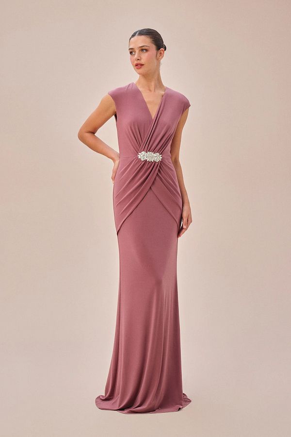 Oleg Cassini Long Dried Rose Color Sleeveless Evening Dress Crepe Fabric 4Xld40Ny24113 Trendyol