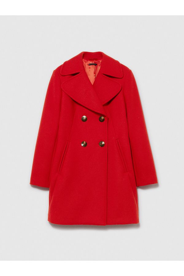 Sisley Red Slim Fit Wool Blended Double Breasted Women s Coat Trendyol