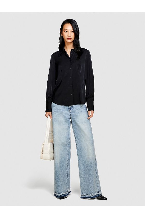 Sisley-Black Satin - Women's Shirt with Viscose Mix 1