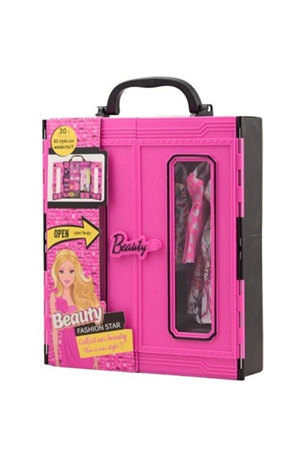 KurtToys Barbi Bebek Beauty Elbise Takı Gardrop Seti 30 Parça Gardolap Oyuncak
