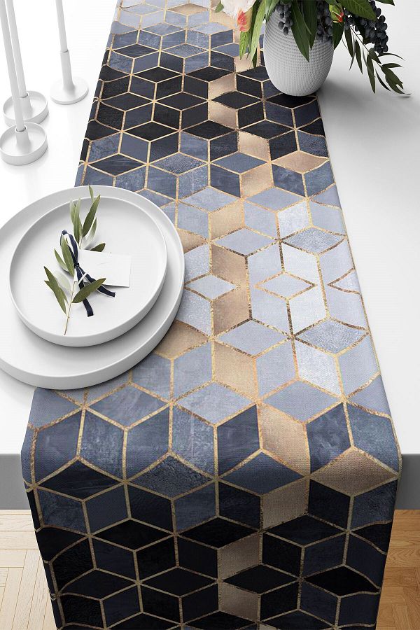 on the clouds-Gray Mosaic Patterned - Non-Slip Fabric Living Room Kitchen Table Runner, Different Color Models 1