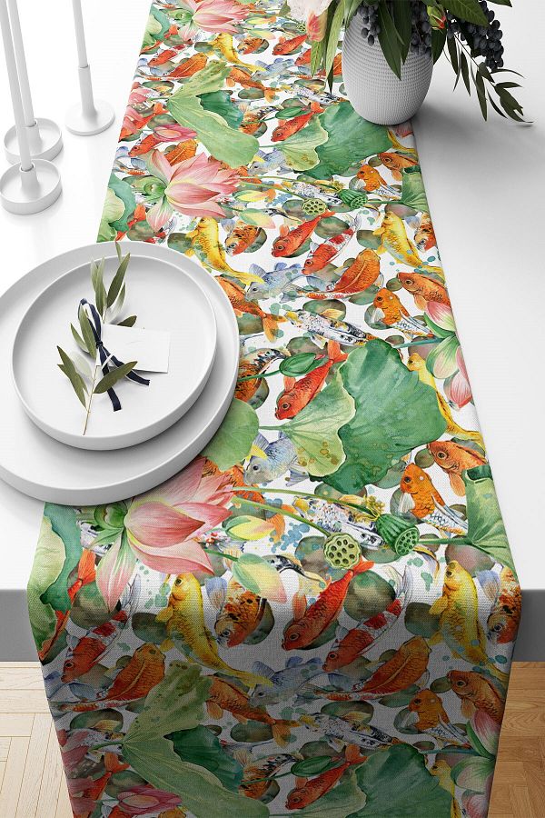 on the clouds-Fish Patterned Non-Stainable Fabric Runner - Different Ranir Models for Living Room and Kitchen Table 1