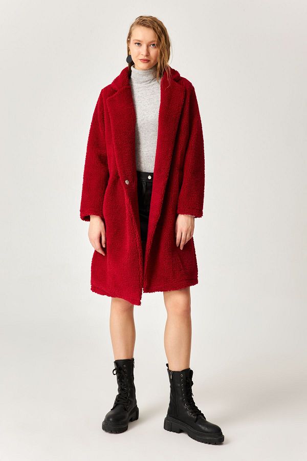 Dark red teddy coat shop