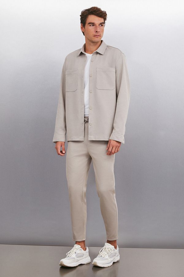 GRIMELANGE-JESHUA Herren-Hose aus gestricktem Stoff in regulärer Passform in Beige 1