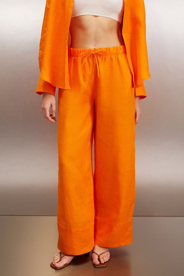 GRIMELANGE-Linen Orange MELANTHA Women's Trousers 1