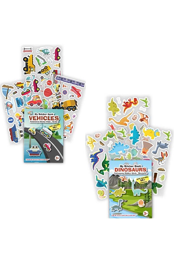 MERT BEBEK MY STİCKER BOOK '' VEHİCLES- DİNOSAURS'', 2Lİ SET TÜKENMEYEN STİCKER