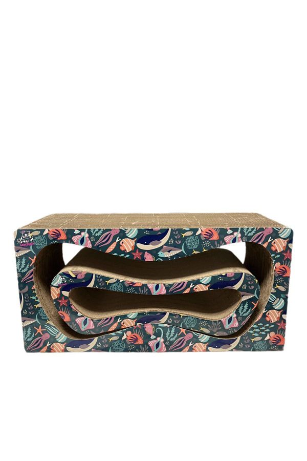 Lazy Paws-2-Piece Megaset - Cat Scratching Can - Cardboard Scratching - Horizontal Scratching - Ocean Motif 1