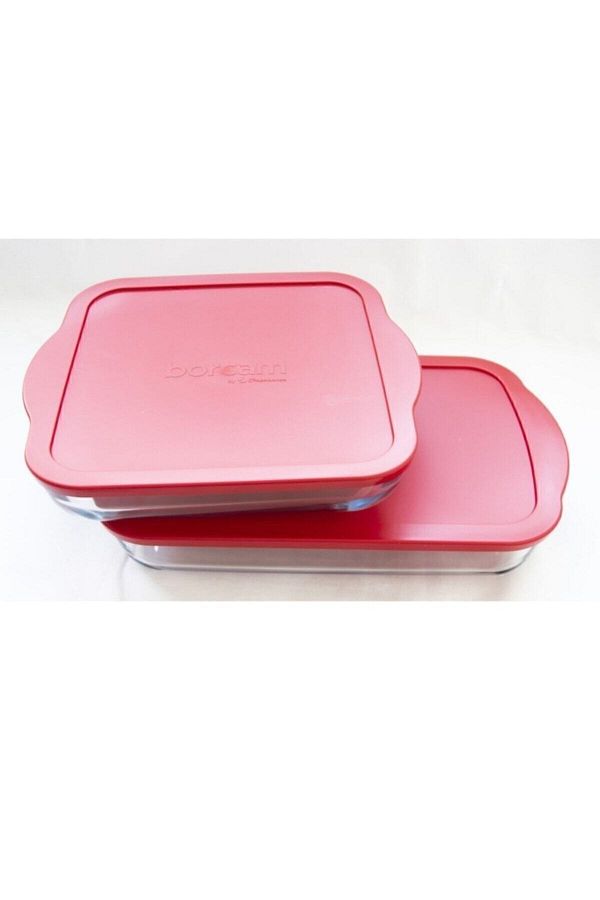 Paşabahçe-Double Rectangular and Square Plastic Lid Pyrex Set 59124-59024 1