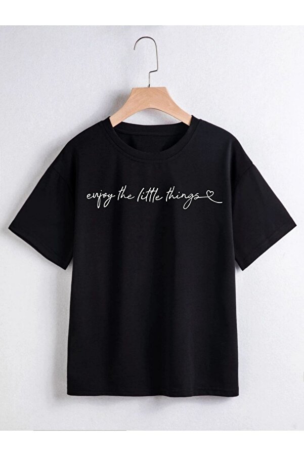 VASK Unisex Rahat Kalıp Pamuklu Baskılı Siyah Çocuk T-shirt