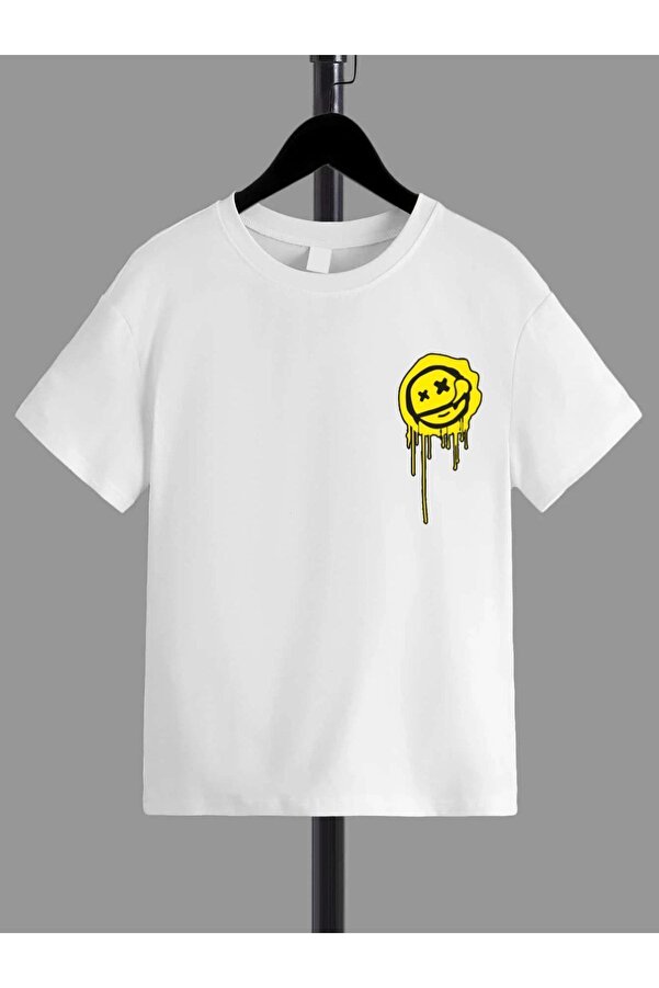 VASK Ünisex Rahat Kalıp Pamuklu Baskılı Beyaz Çocuk T-shirt