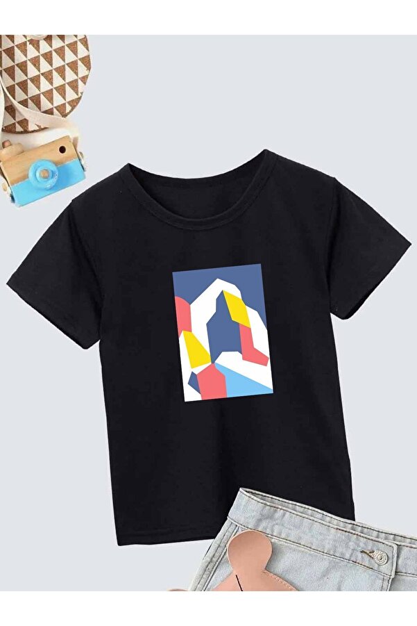 VASK Ünisex Rahat Kalıp Pamuklu Baskılı Siyah Çocuk T-shirt