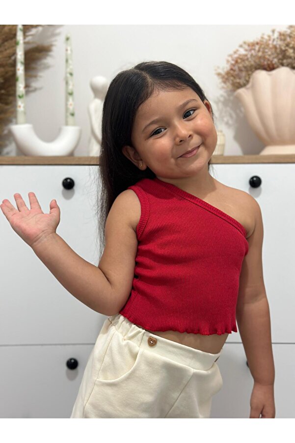 BAHNUR KIRMIZI BEBEK TEK KOL CROP ÜST GiYiM