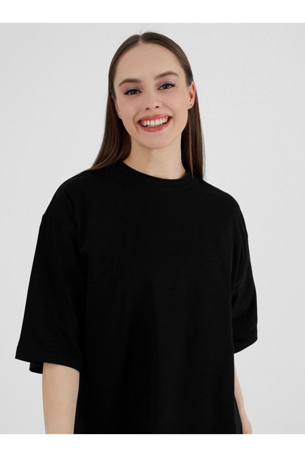 yx yustex sport Stretchy Fabric Black Oversize Women s T shirt Sweat Resistant Trendyol