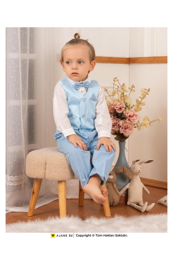 Babydola 1-5 Years Old Bow Tie Vest Shirt Pants Holiday Children's Suit Set of 4 15051