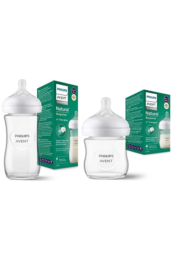 Philips Avent Natural Response Doğal Tepkili Cam Biberon, 2'li Set 120ml, 0+ Ay + 240ml, 1+ Ay