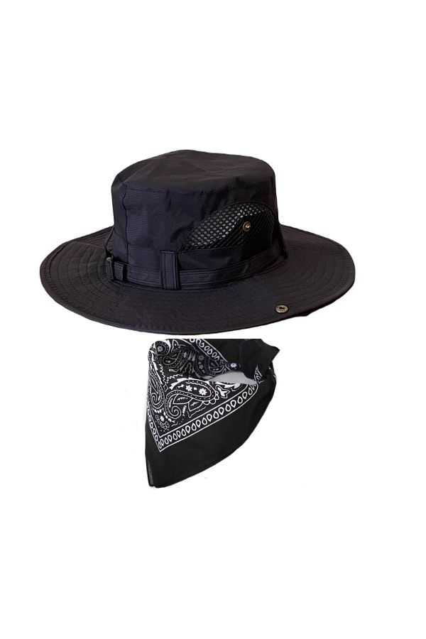 Rupen Kraft-Fully Professional Summer Safari Trilby Mesh Cowboy Hat with Bandana Combination 1