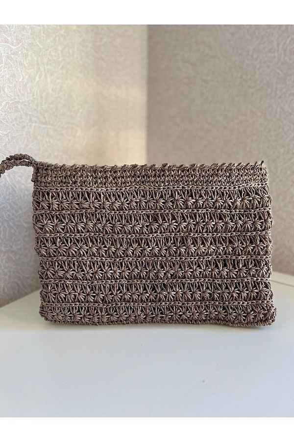 V ZYON Handmade Lined Mink Color Clutch Bag Trendyol