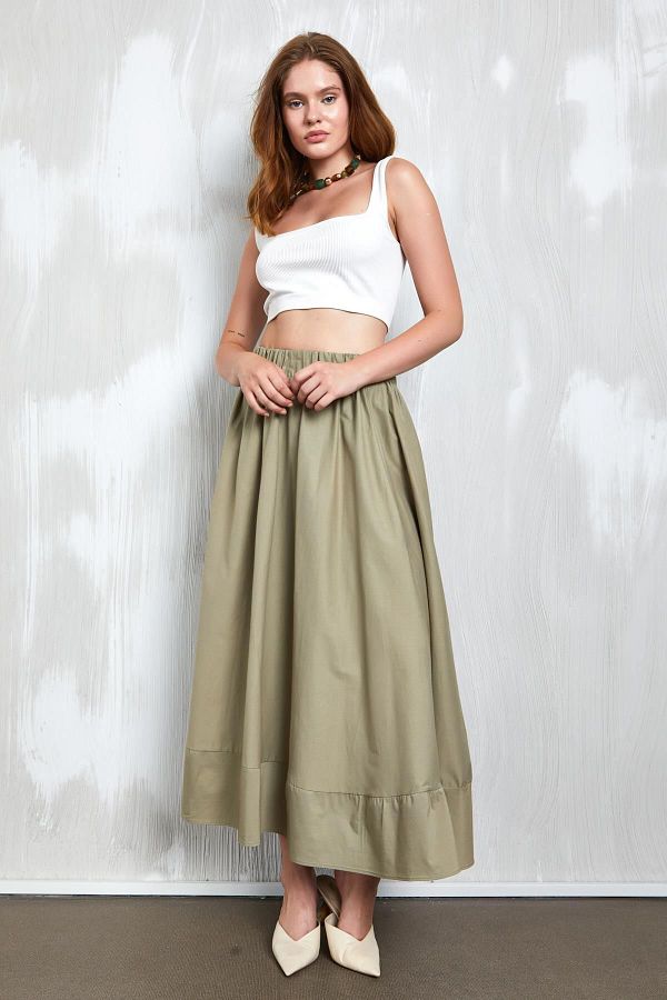 Khaki skirt elastic waist online