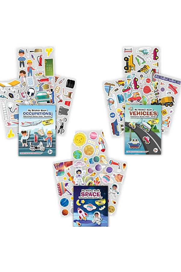 MERT BEBEK MY STİCKER BOOK '' MESLEKLER-TAŞITLAR-UZAY' , 3LÜ SET TÜKENMEYEN STİCKER KİTABI