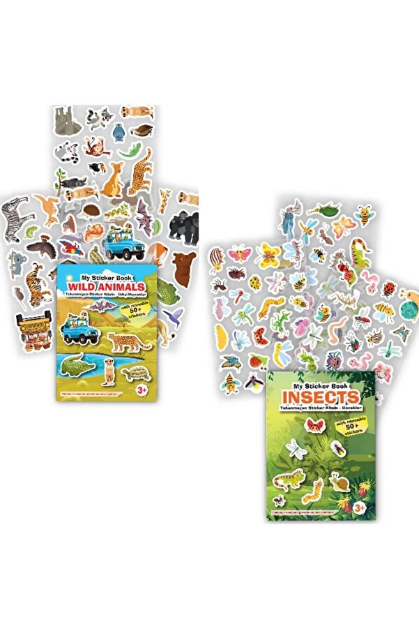 MERT BEBEK MY STİCKER BOOK '' WILD ANİMALS-INSECTS'' , 2Lİ SET TÜKENMEYEN STİCKER KİTABI