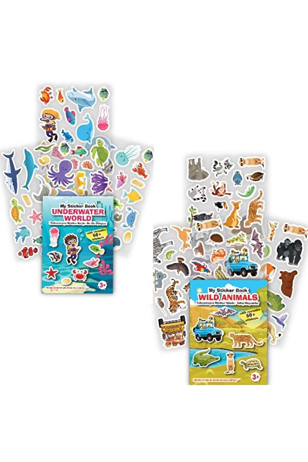 MERT BEBEK MY STİCKER BOOK '' SU ALTI DÜNYASI-VAHŞİ HAYVANLAR'' , 2Lİ SET TÜKENMEYEN STİCKER KİTABI