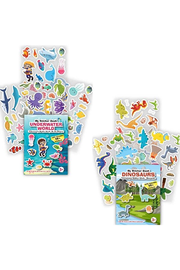 MERT BEBEK MY STİCKER BOOK '' SU ALTI DÜNYASI-DİNOZORLAR'' , 2Lİ SET TÜKENMEYEN STİCKER KİTABI
