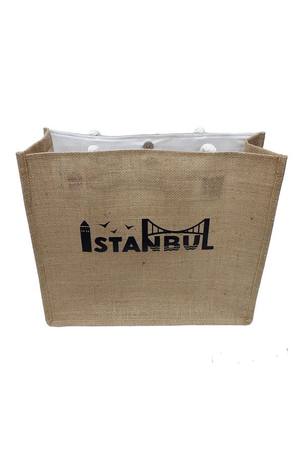 KYLE XM-Istanbul Printed Jute Straw Beach Bag Beach And Pool Bag With Inner Pocket Keychain 1