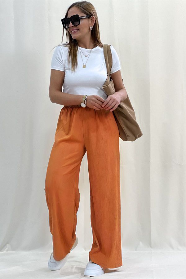 YAKAMEL-Women's Tile Textured Loose Summer Stretchy Palazzo Pants 1