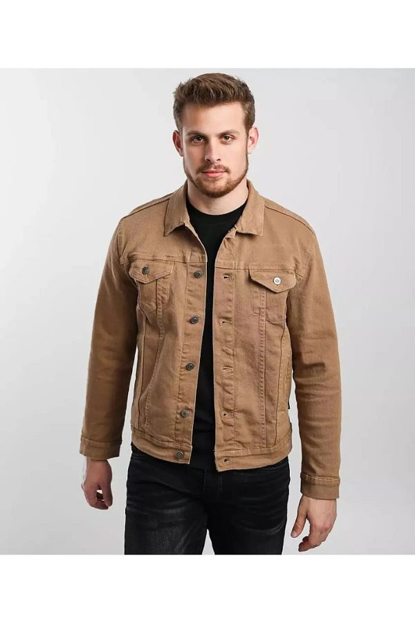 Cuqq Denim Men s Slim Fit Tan Denim Jeans Jacket Trendyol