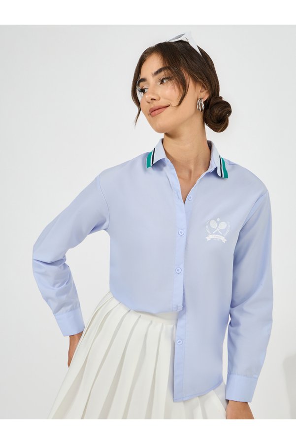 Styli Ribbed Collar Shirt with Minimal Print