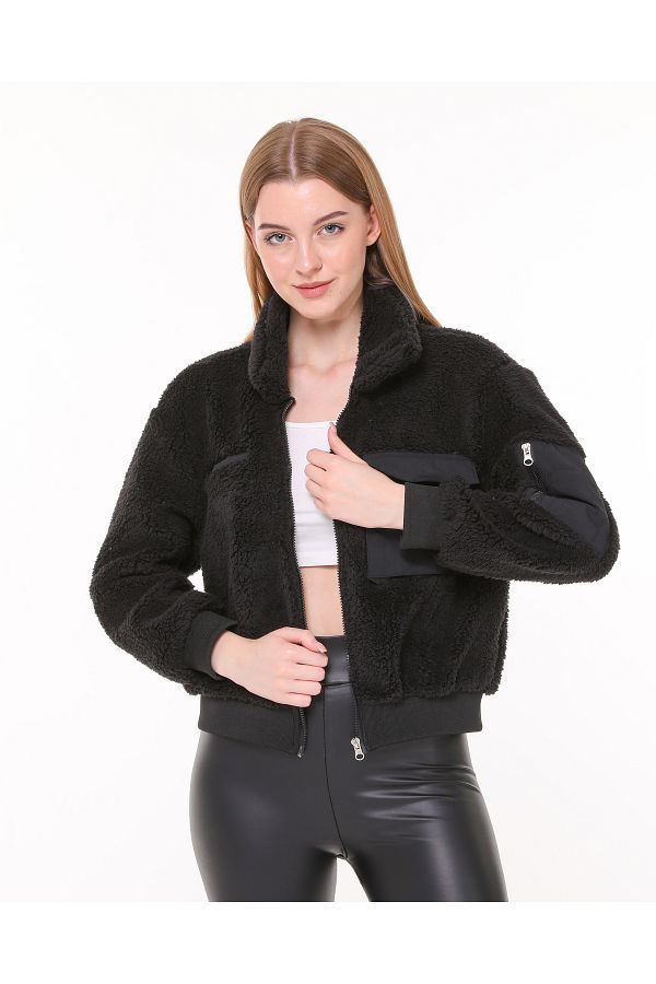 Fashion long sleeve plush leather jacket best sale