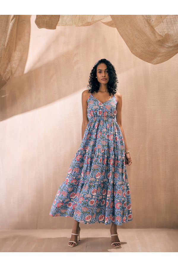 Sassafras By Styli Floral Print Strappy Tiered Maxi Dress Trendyol