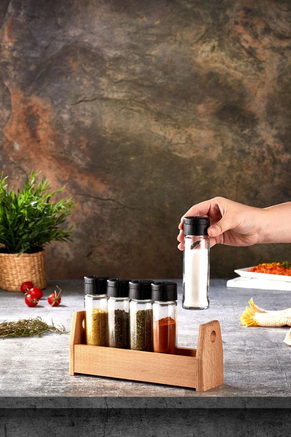 Spice rack set wooden top