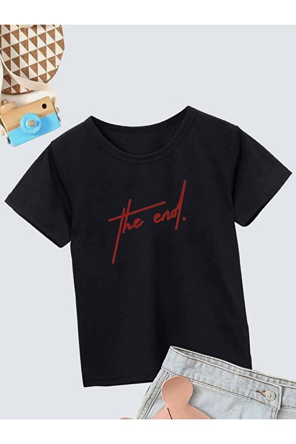 VASK Ünisex Rahat Kalıp Pamuklu Baskılı Siyah Çocuk T-shirt