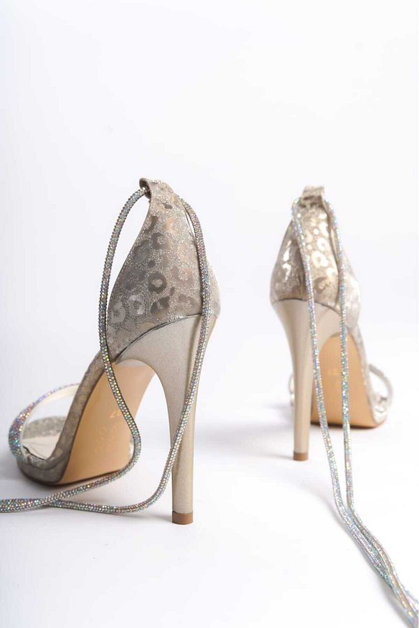 ESER 11 Cm Heeled Stoned Gold Evening Dress Sandals Trendyol