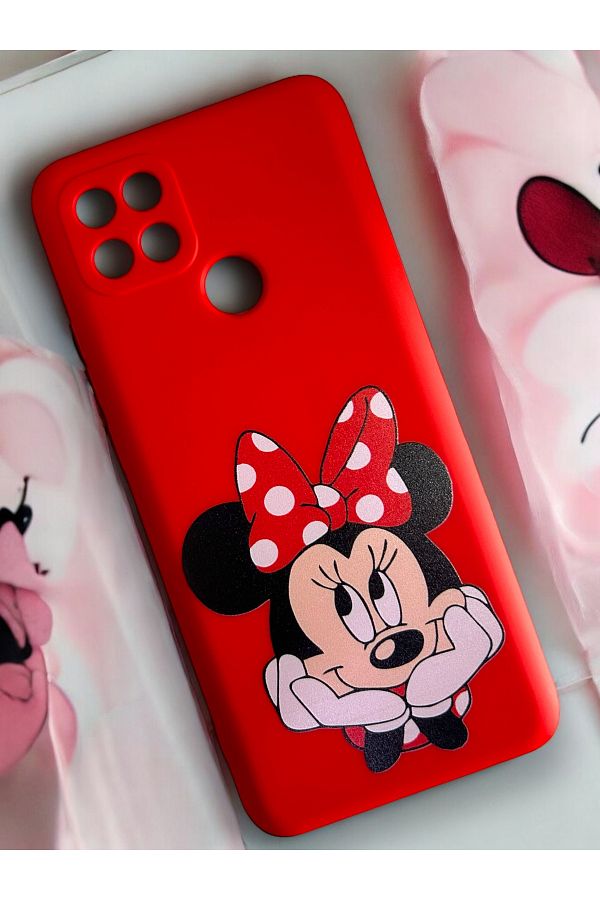 Merwish-Oppo A15 and A15S Compatible Minnie Patterned Camera Protected Hux Tpu Transparent Case Cover Red 1