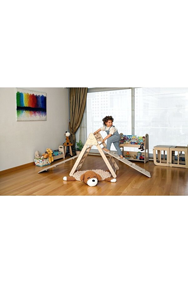 KIDOPPO Pikler Tırmanma Seti | Montessori Ahşap Oyuncak Set | Üçgen & Merdiven Rampa & Taşlı Rampa