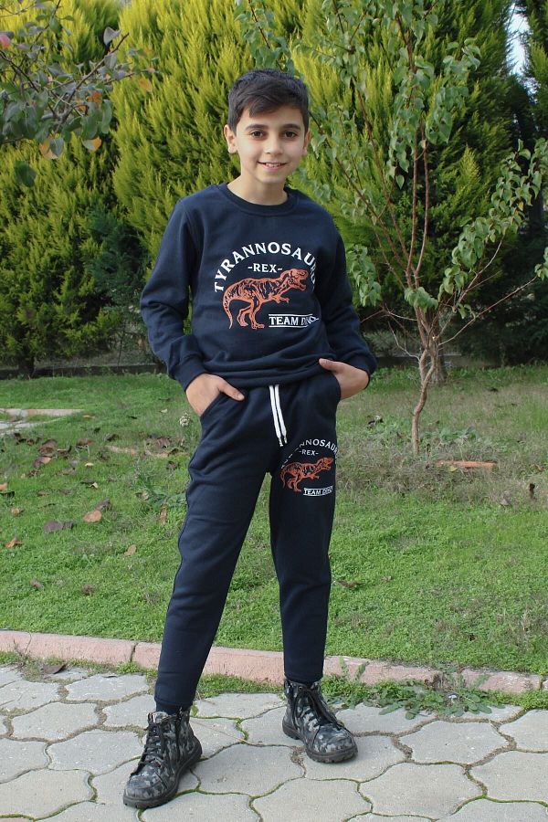 YA KO K DS Ya ko Kids Dinosaur Printed Boys Bottom Top Tracksuit Set Trendyol