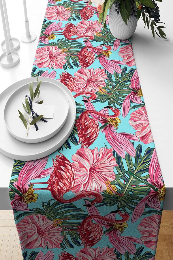 on the clouds-Turquoise Flamingo Patterned Stain Resistant Runner - Different Ranir Models for Living Room and Kitchen Table 1