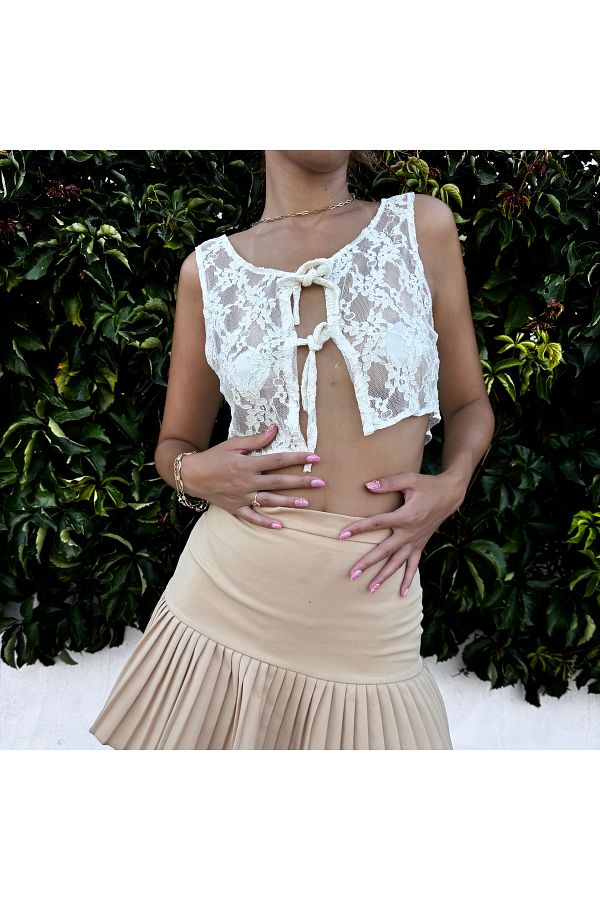 handmadebyDK-Lace Crop Vest - Front Tie, String Design 1