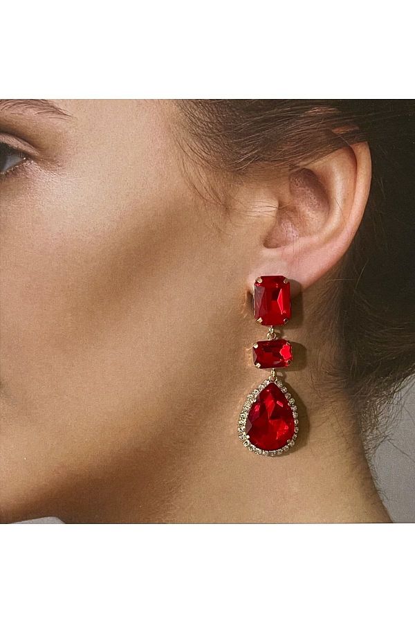 Red evening earrings sales